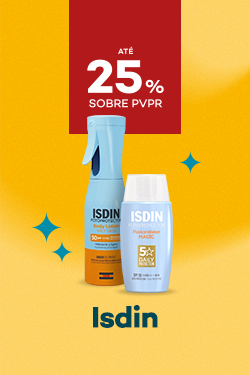Protetores Solares da marca Isdin com destaque promocional de at&eacute; 25% sobre pre&ccedil;o de Venda ao P&uacute;blico Recomendado